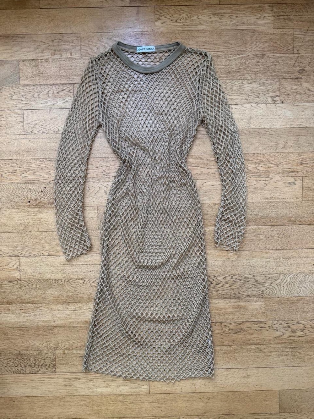 Y2K Almost Famous Fish Net Long Sleeve Maxi Dress Mesh Sheer